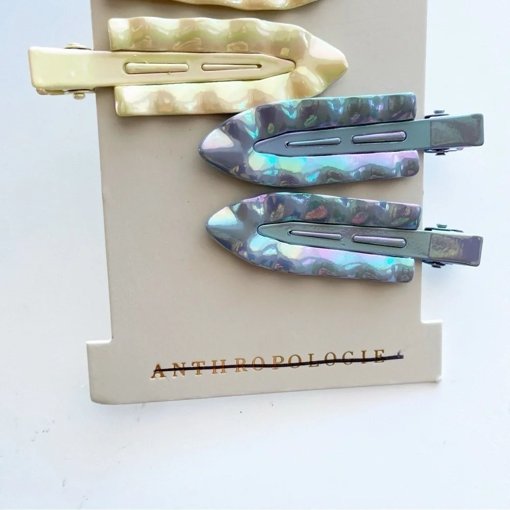 ANTHROPOLOGIE Iridescent Hair Clips Set of 6 NWT